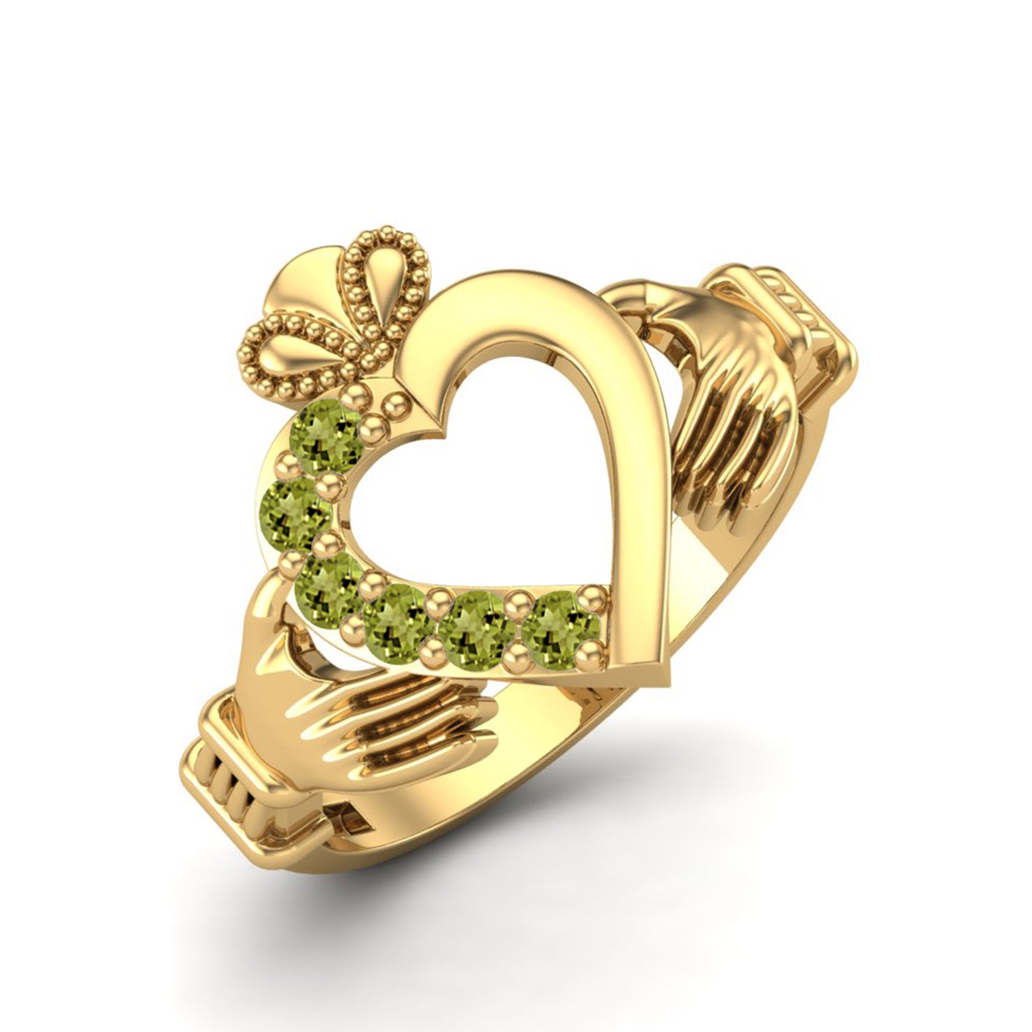 Peridot Irish Claddagh Heart Design Ring – Sterling Silver