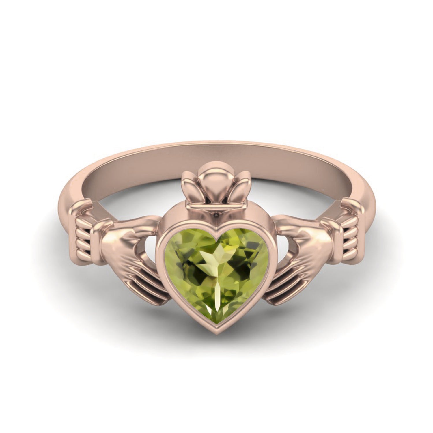 Anello con promessa Claddagh irlandese in peridoto - Argento Sterling