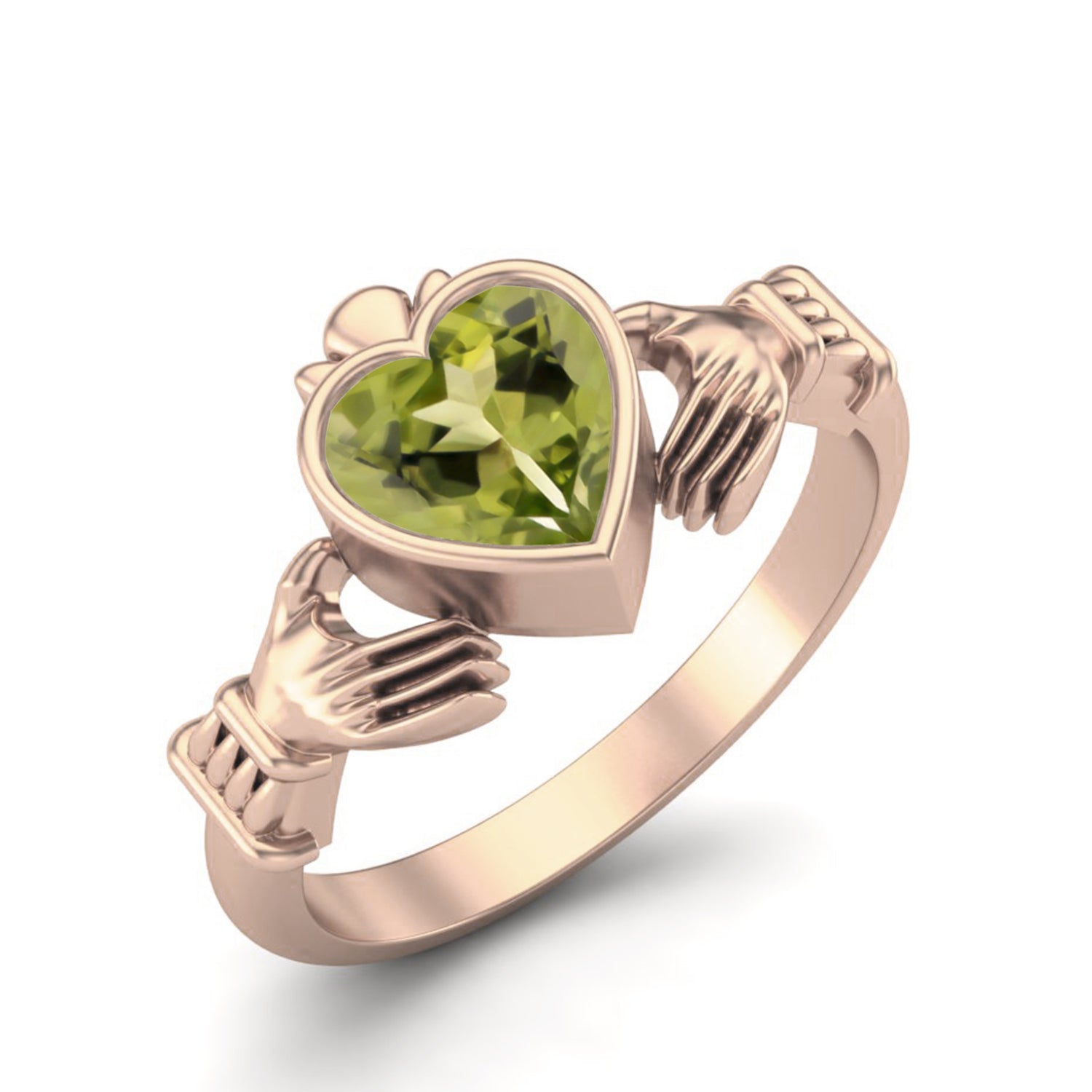 Anello con promessa Claddagh irlandese in peridoto - Argento Sterling