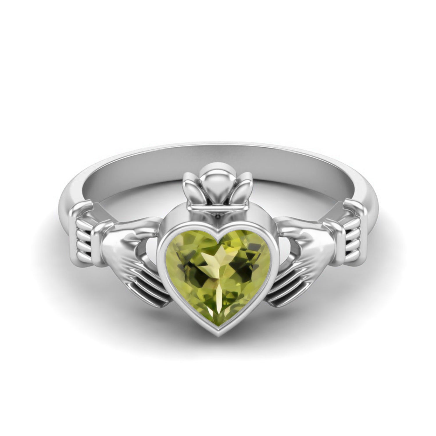 Anello con promessa Claddagh irlandese in peridoto - Argento Sterling