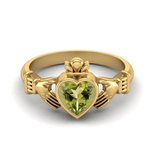 Irish Claddagh Heart Shaped Peridot Wedding Ring 925 Sterling Silver Solitaire Promise Ring