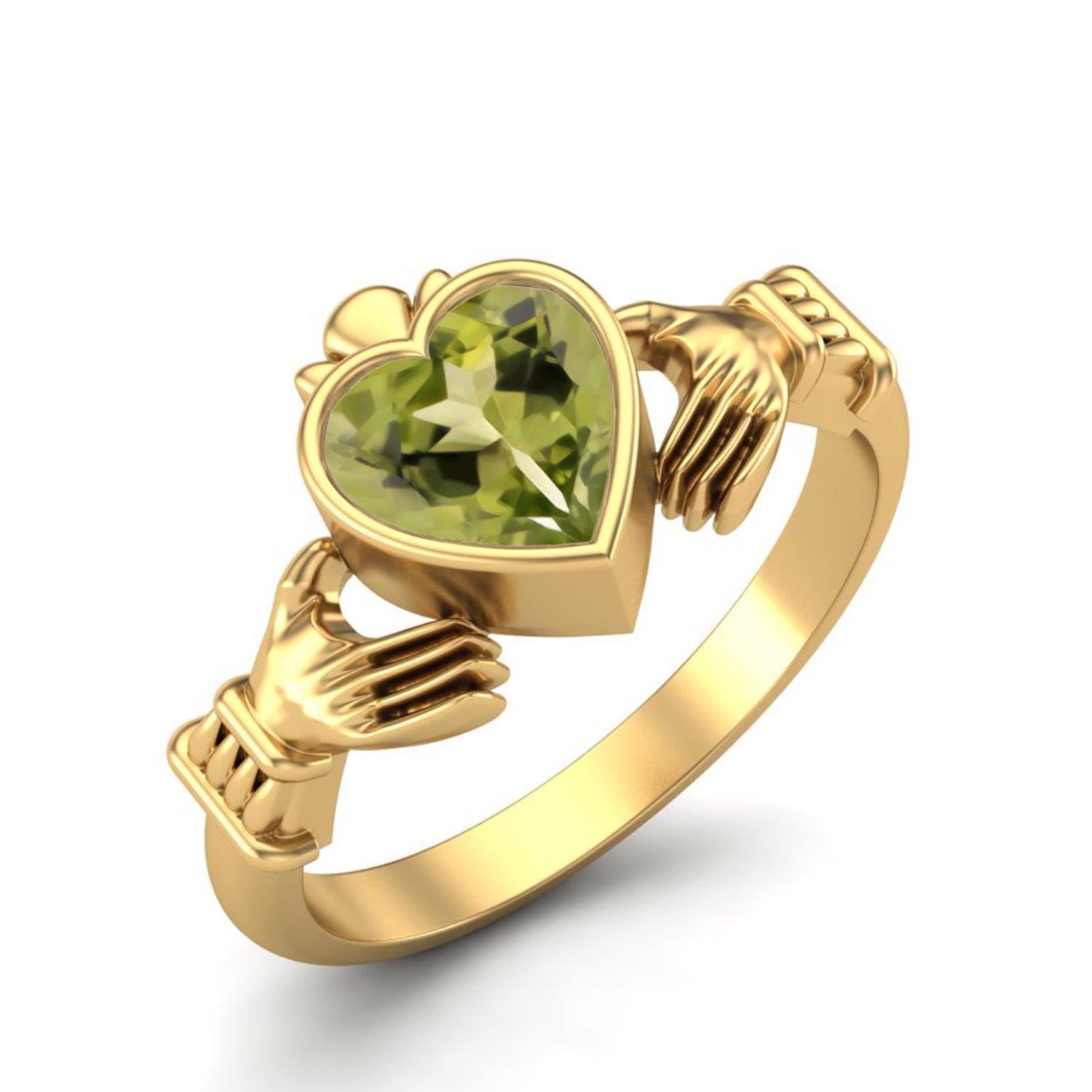 Anello con promessa Claddagh irlandese in peridoto - Argento Sterling