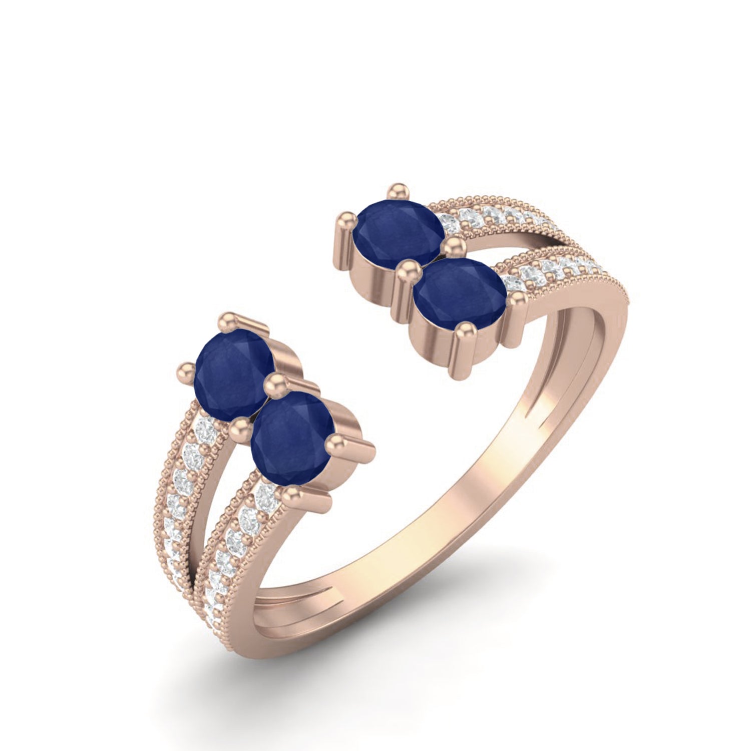 Blue Sapphire Front Open Ring – Sterling Silver