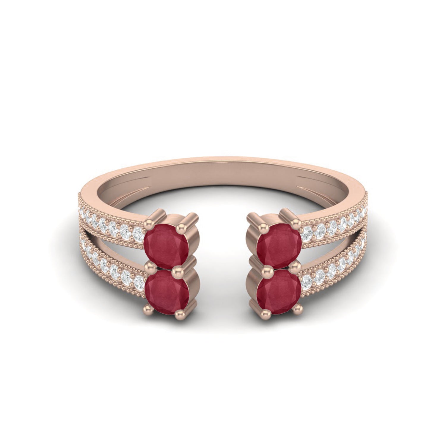 Ruby 0.40 Ct Round Double Pair Split Band Ring – 14k Yellow Gold