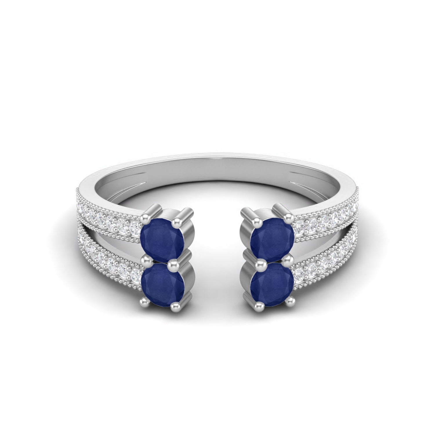 Blue Sapphire Front Open Ring – Sterling Silver