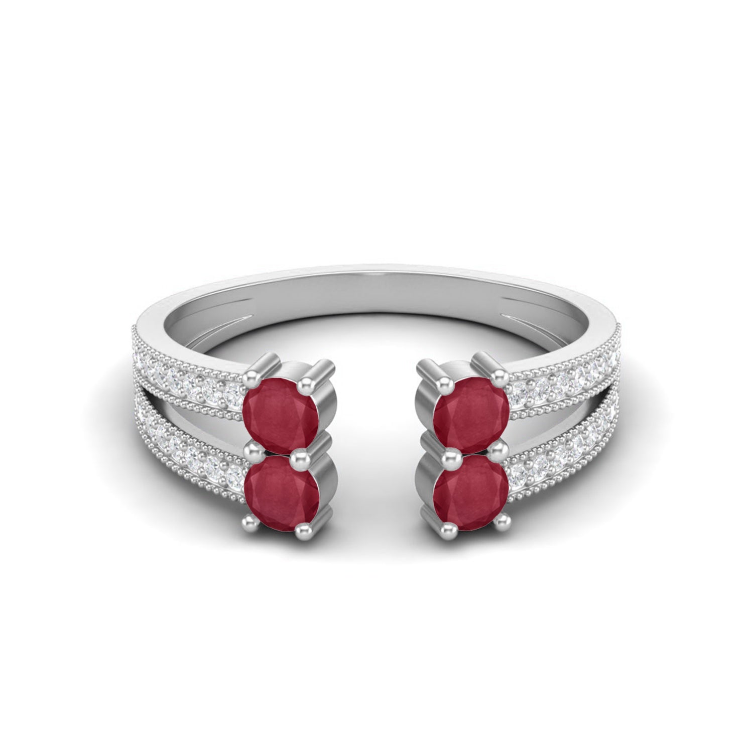 Ruby 0.40 Ct Round Double Pair Split Band Ring – 14k Yellow Gold