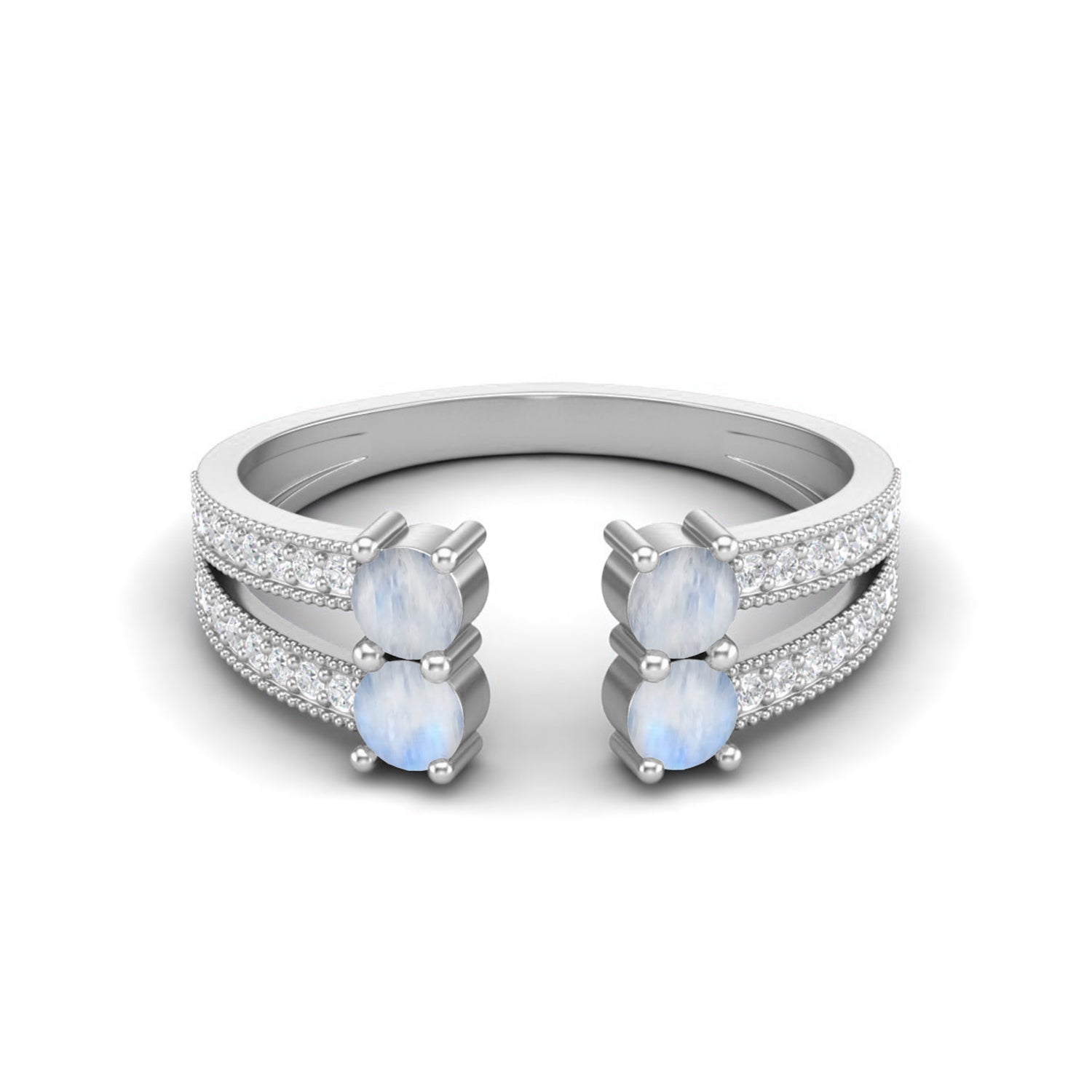 Moonstone Front Open Ring – Sterling Silver