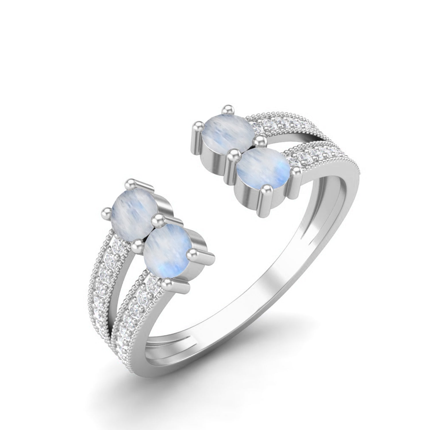 Moonstone Front Open Ring – Sterling Silver