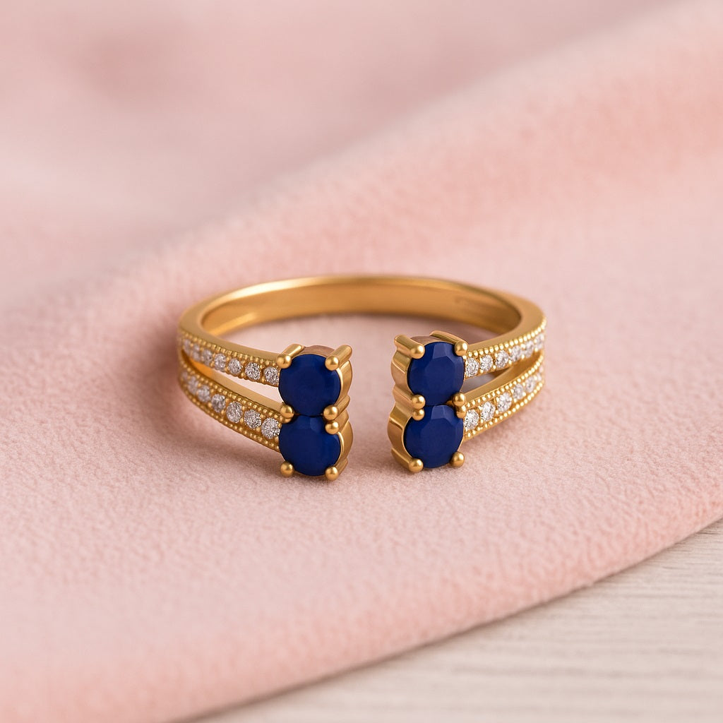 Blue Sapphire 0.40 Ct Round Open Band Ring - 14K Yellow Gold