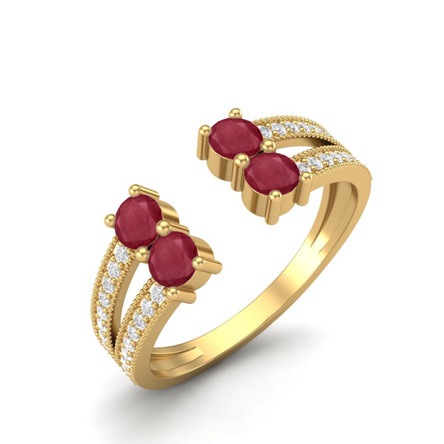 Ruby 0.40 Ct Round Double Pair Split Band Ring – 14k Yellow Gold