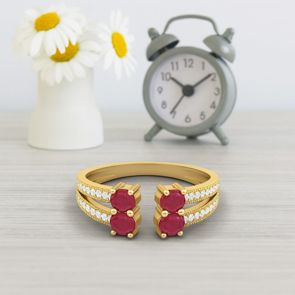 Ruby 0.40 Ct Round Double Pair Split Band Ring – 14k Yellow Gold