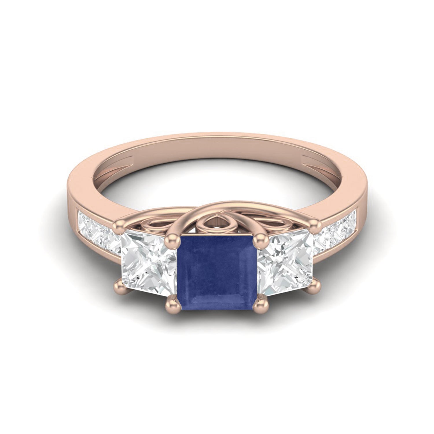 Blue Sapphire 0.75 Ct Square Three-Stone Ring - 14k Yellow Gold