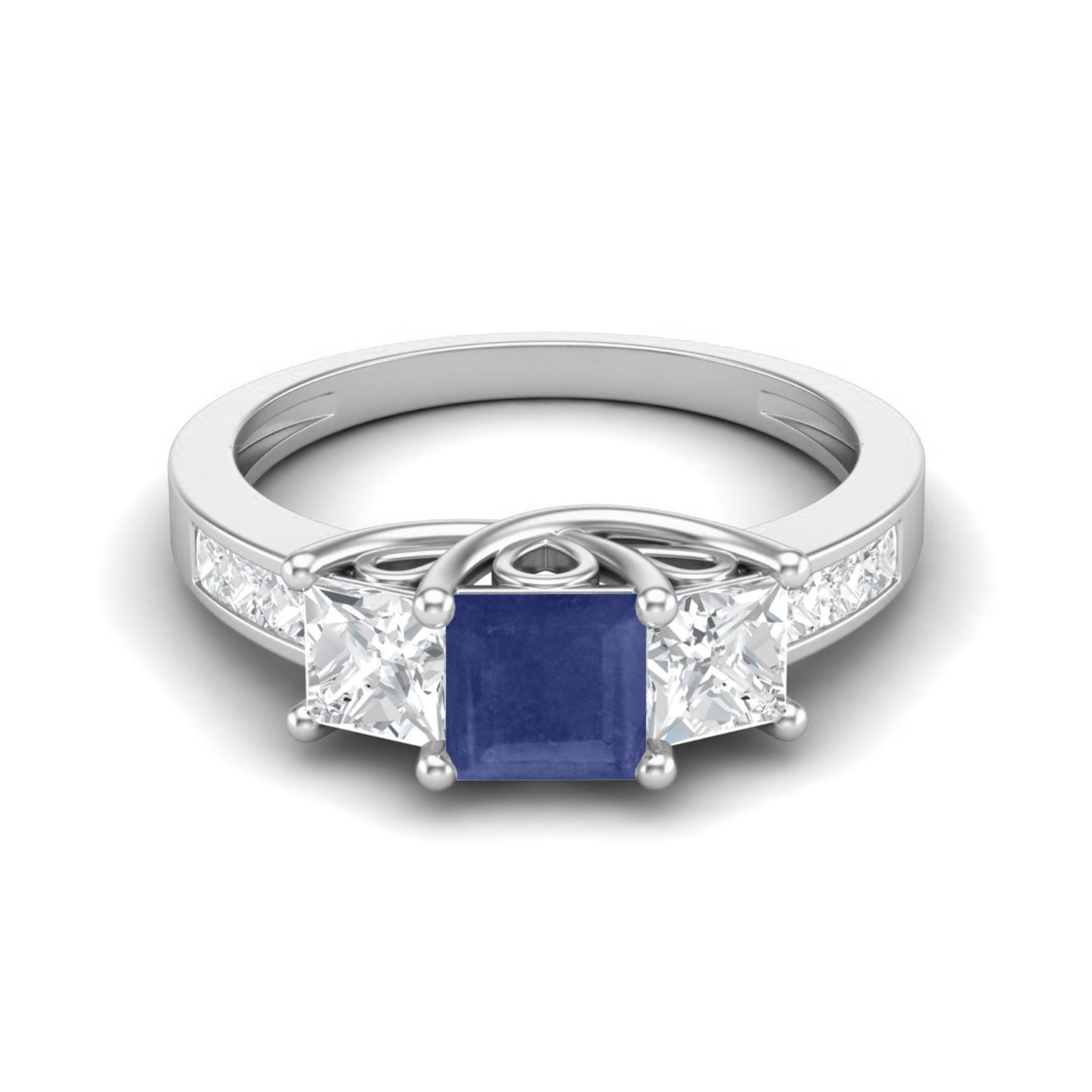 Blue Sapphire 0.75 Ct Square Three-Stone Ring - 14k Yellow Gold