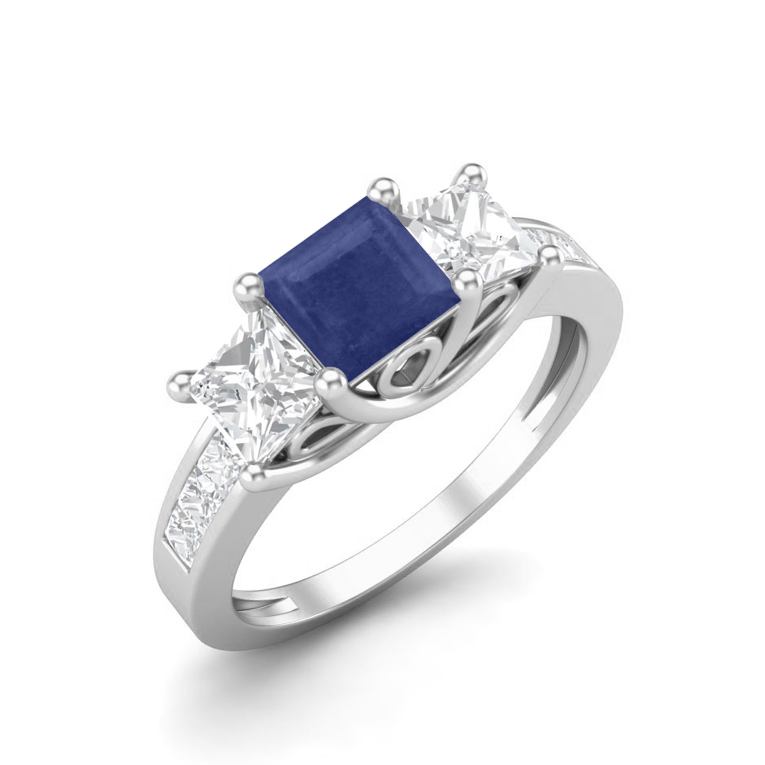 Blue Sapphire 0.75 Ct Square Three-Stone Ring - 14k Yellow Gold