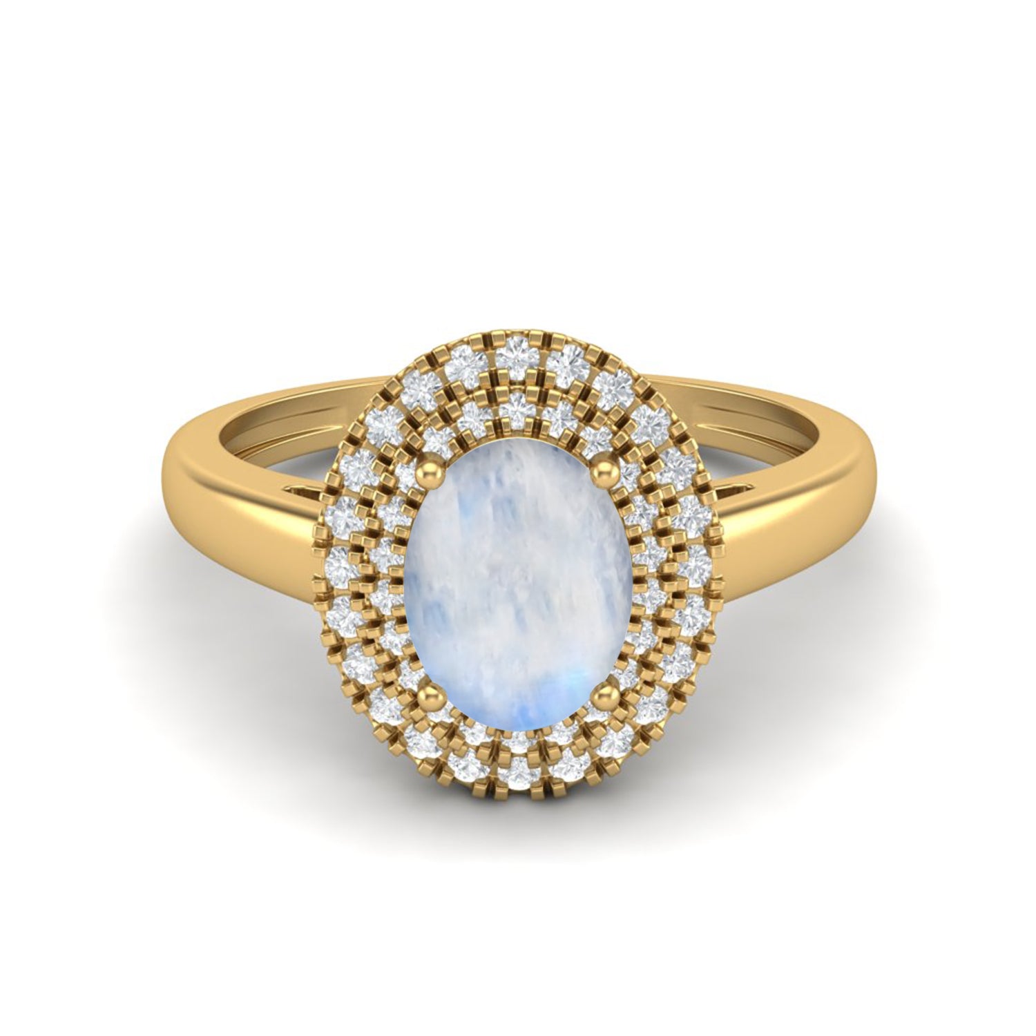 Anello di fidanzamento con alone in argento sterling 925 e solitario in pietra di luna ovale