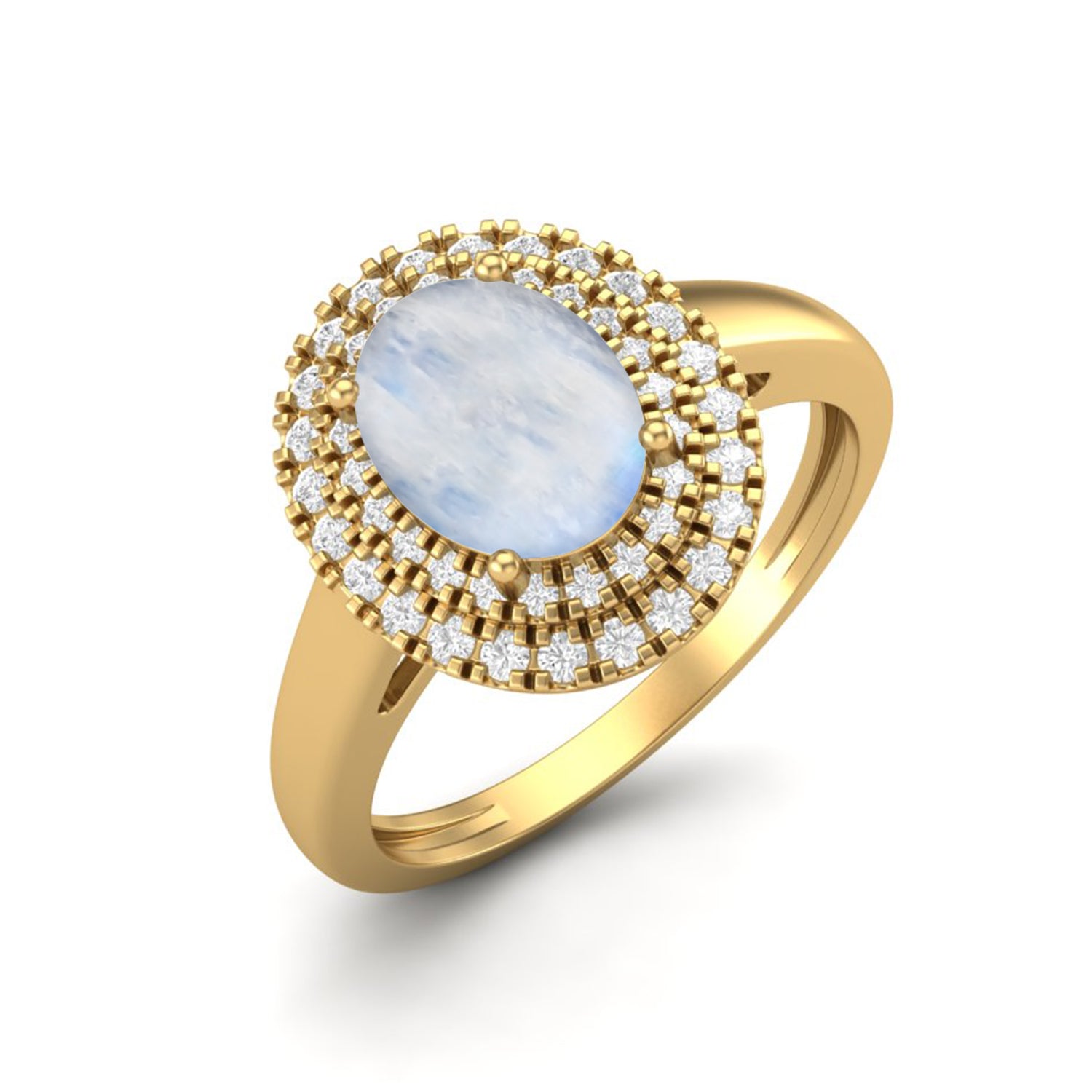 Anello di fidanzamento con alone in argento sterling 925 e solitario in pietra di luna ovale