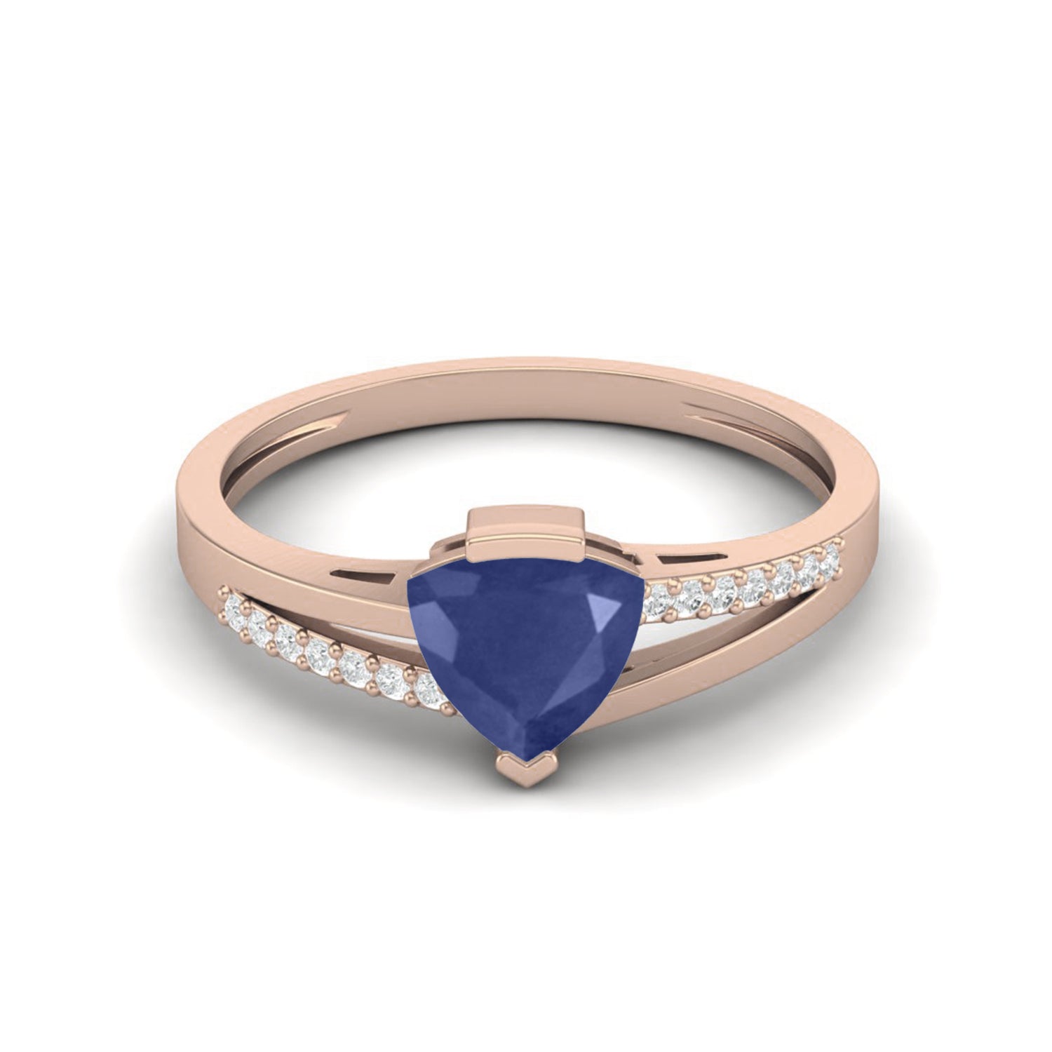Blue Sapphire 0.75 Ct Trillion Solitaire Ring – 14k Yellow Gold