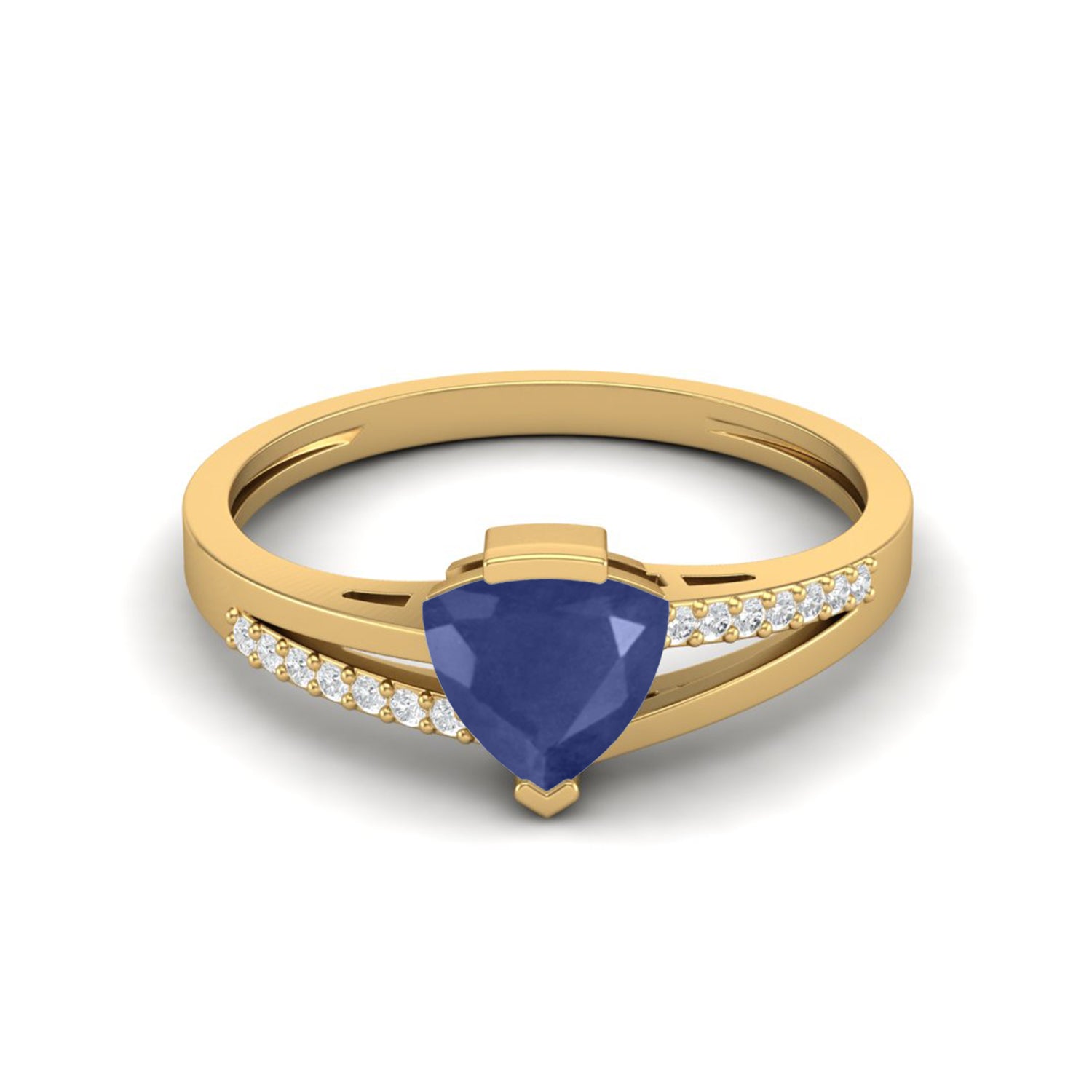 Blue Sapphire 0.75 Ct Trillion Solitaire Ring – 14k Yellow Gold