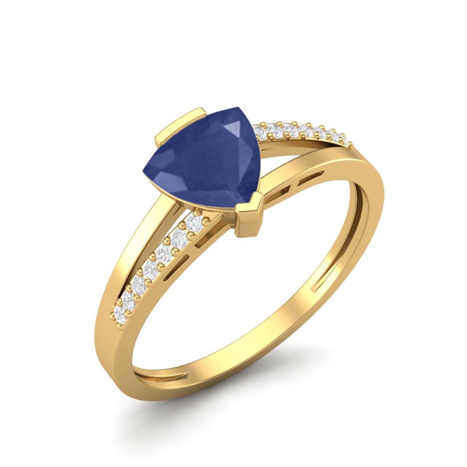 Blue Sapphire 0.75 Ct Trillion Solitaire Ring – 14k Yellow Gold