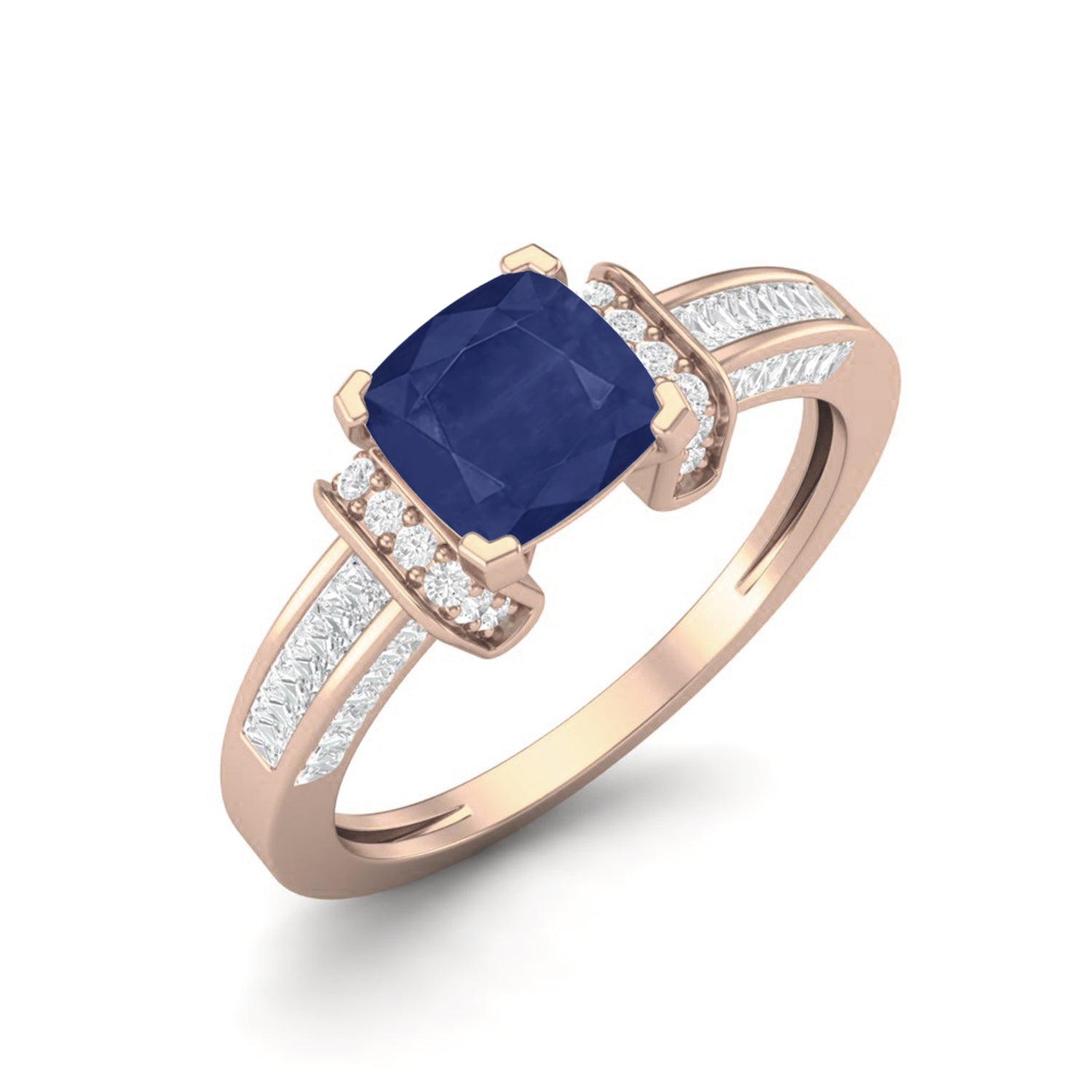 Blue Sapphire Cushion Solitaire Ring – Sterling Silver