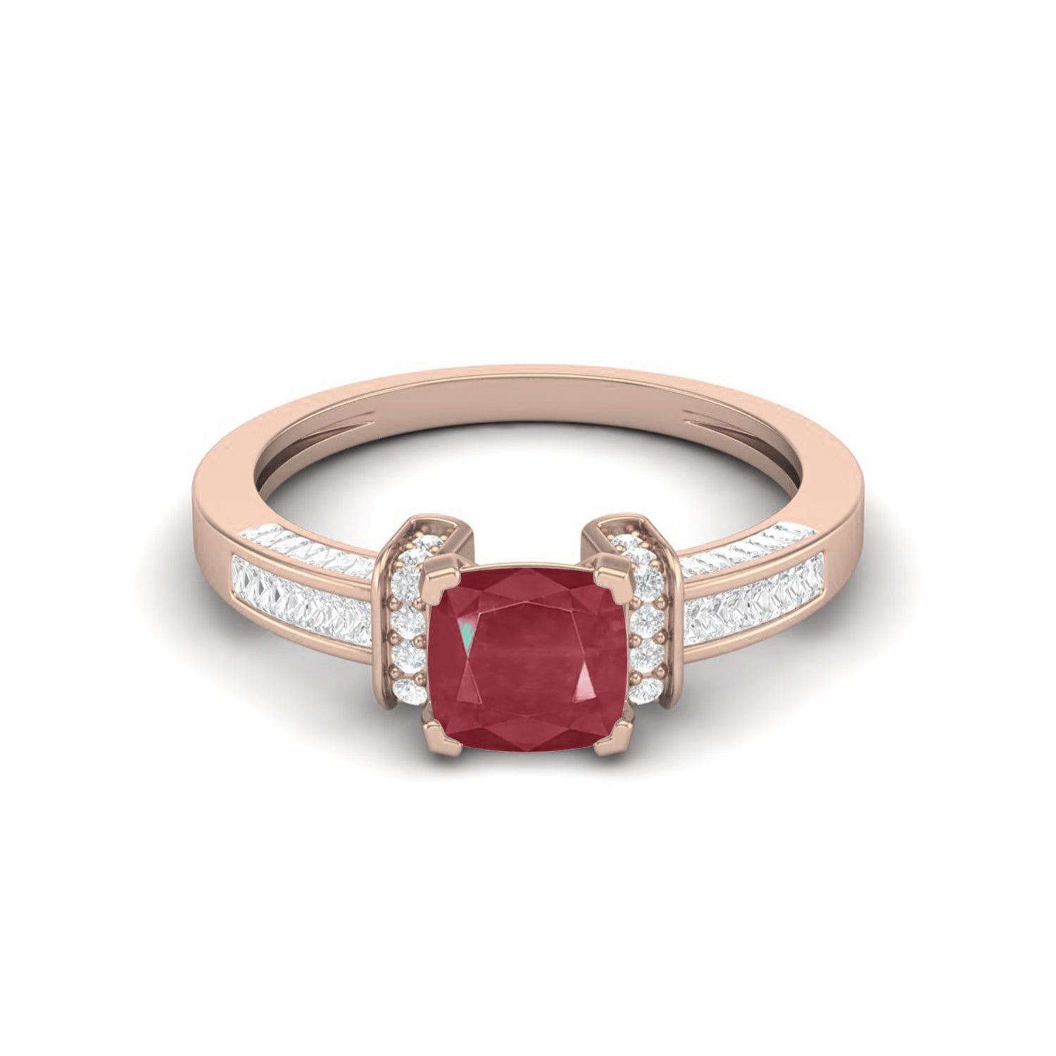 Ruby 1.30 Ct Cushion Pavé Accent Ring – 14k Yellow Gold