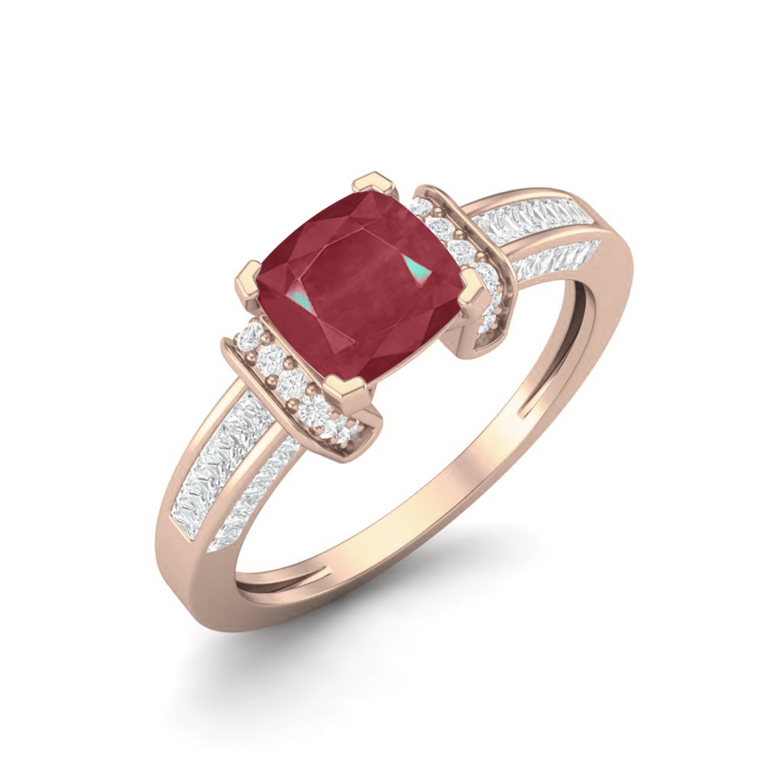 Ruby 1.30 Ct Cushion Pavé Accent Ring – 14k Yellow Gold