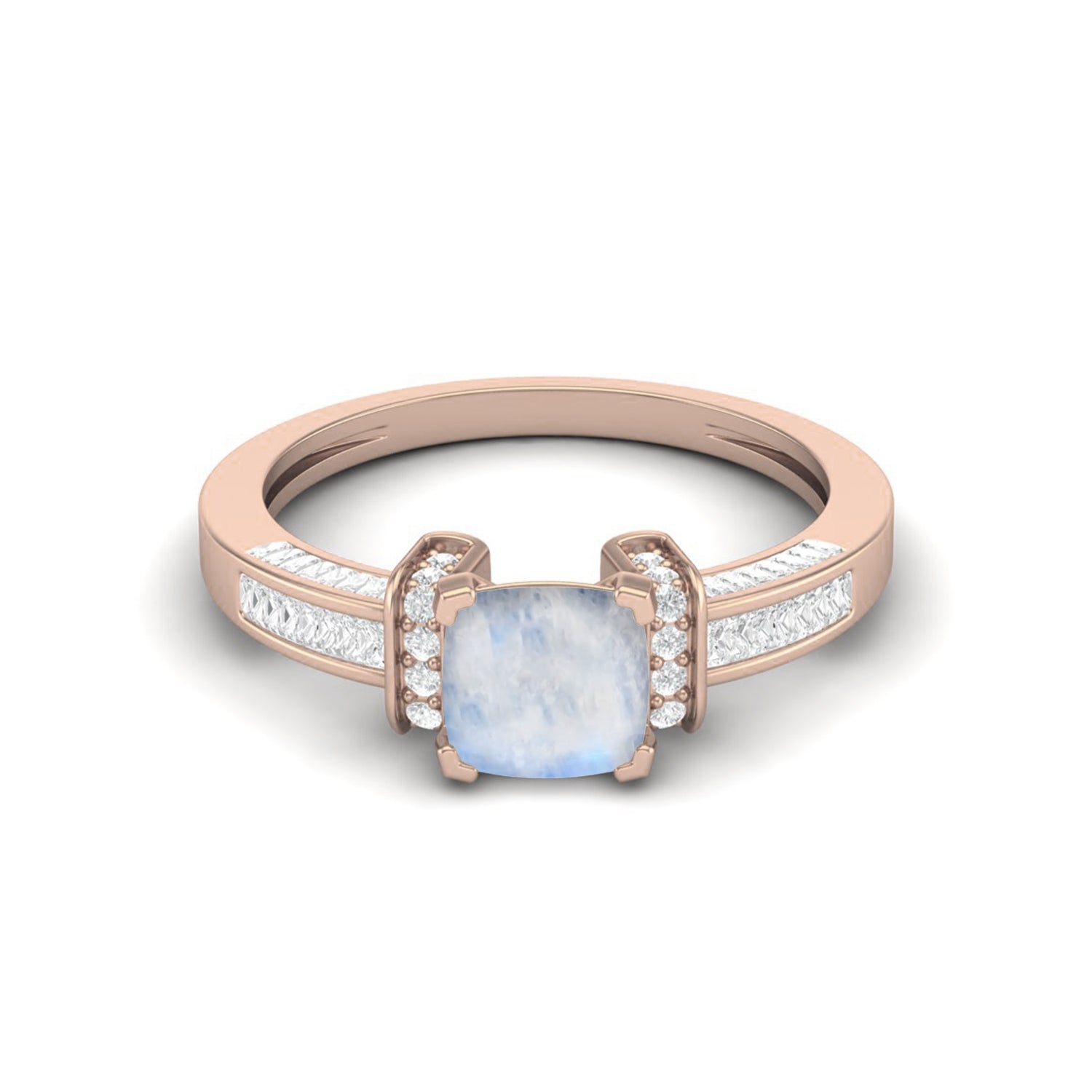 Moonstone Cushion Solitaire Ring – Sterling Silver