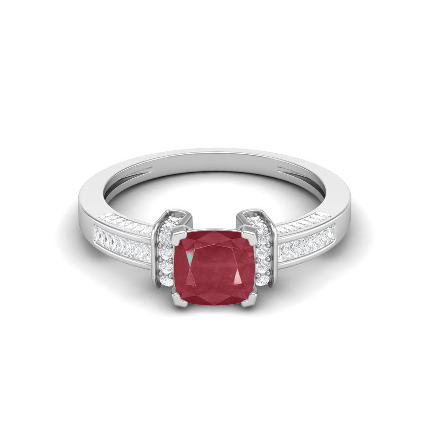 Ruby 1.30 Ct Cushion Pavé Accent Ring – 14k Yellow Gold
