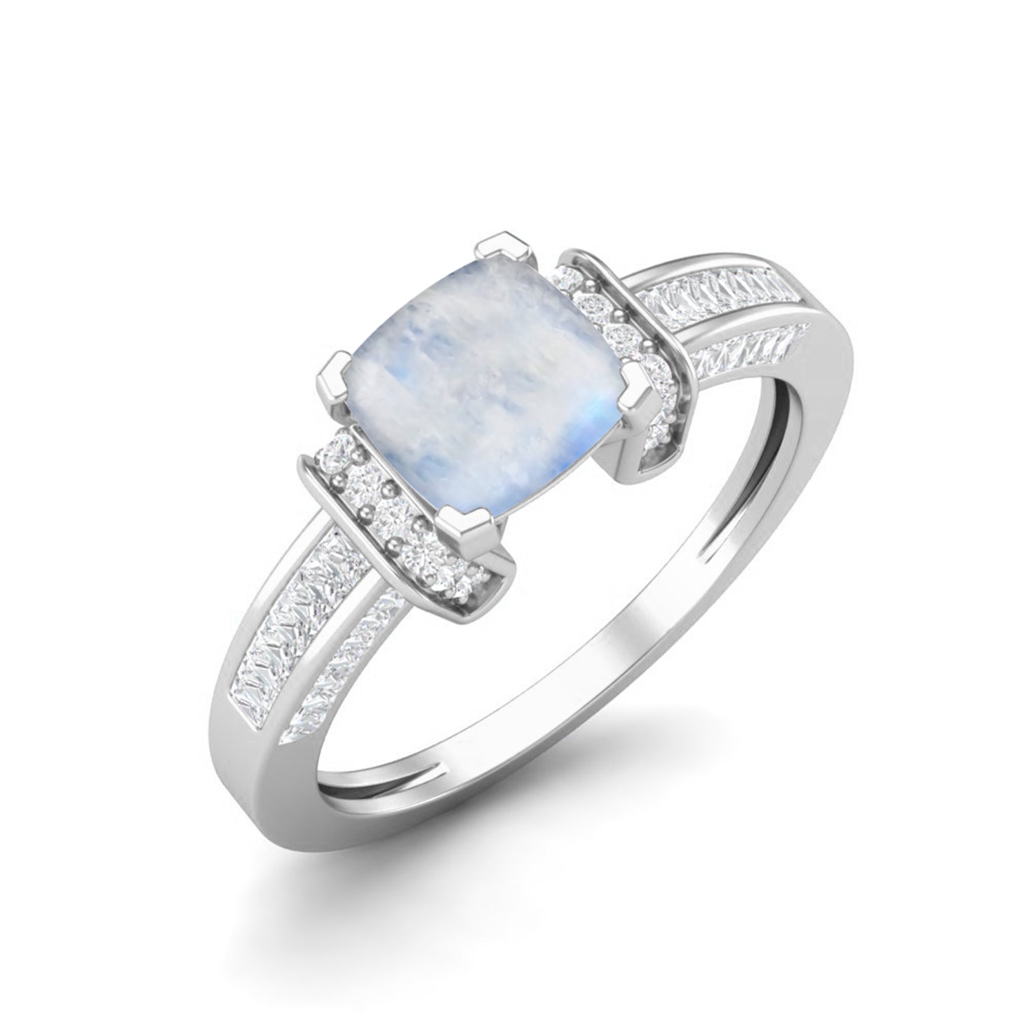 Moonstone Cushion Solitaire Ring – Sterling Silver