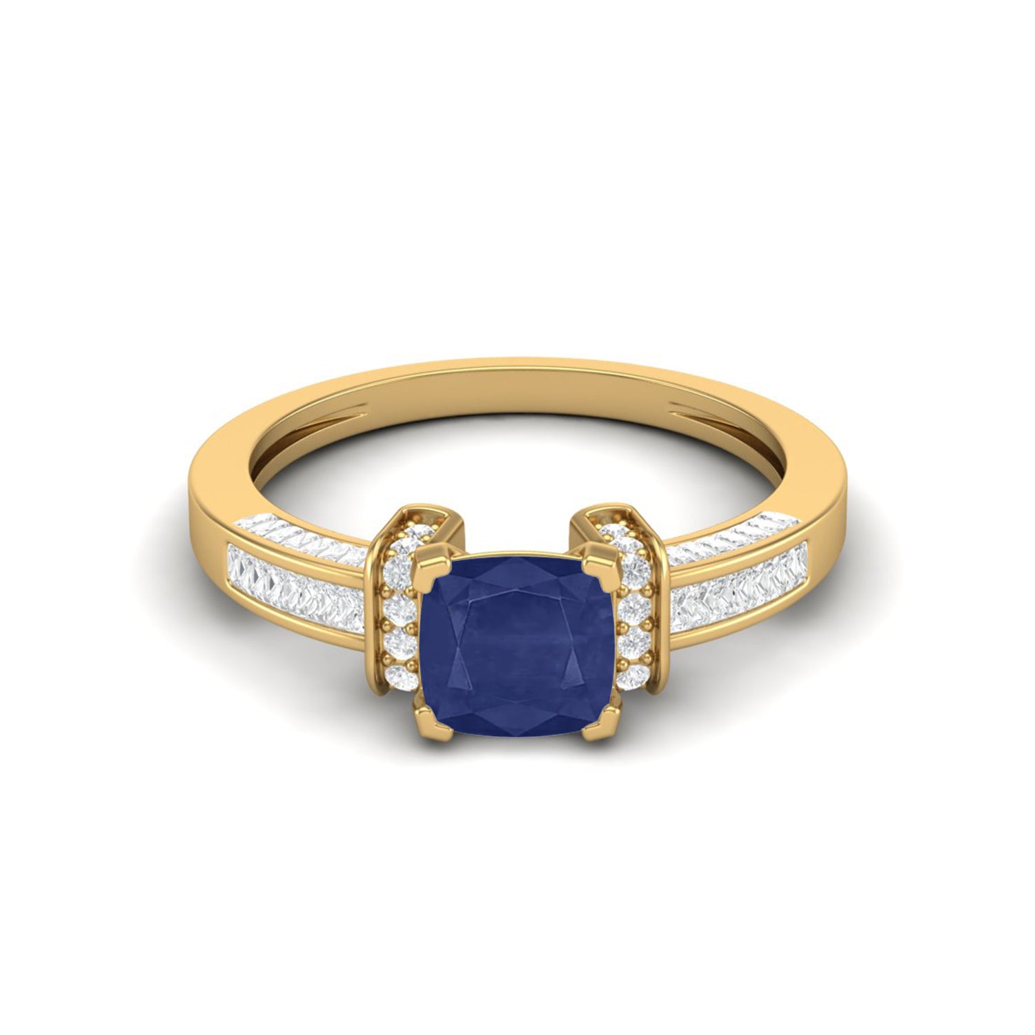 Blue Sapphire Cushion Solitaire Ring – Sterling Silver
