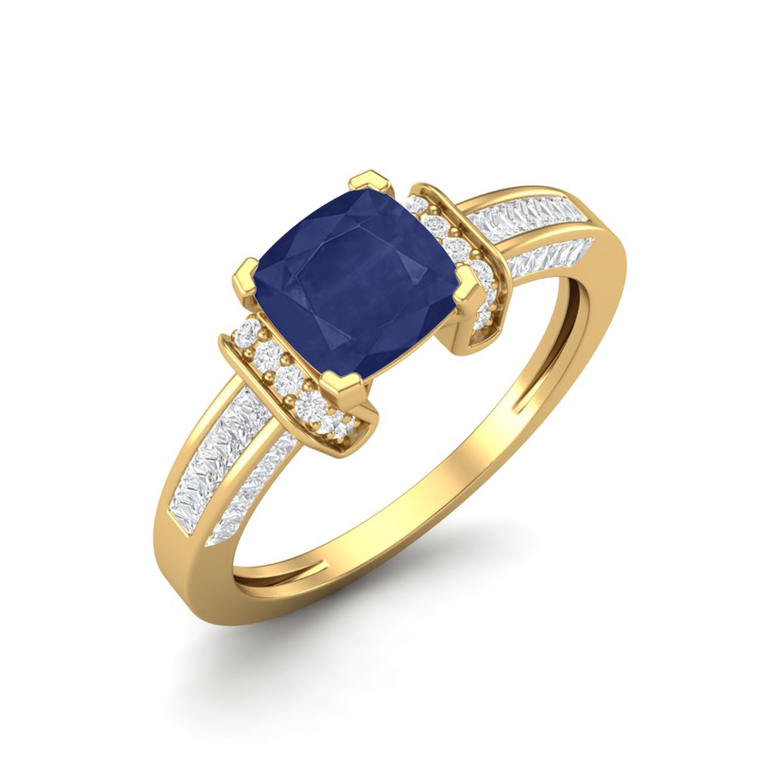 Blue Sapphire Cushion Solitaire Ring – Sterling Silver