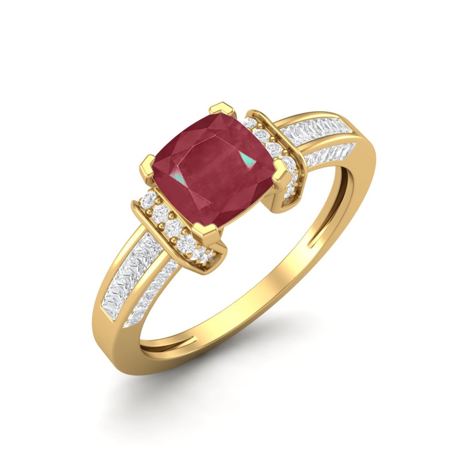 Ruby 1.30 Ct Cushion Pavé Accent Ring – 14k Yellow Gold