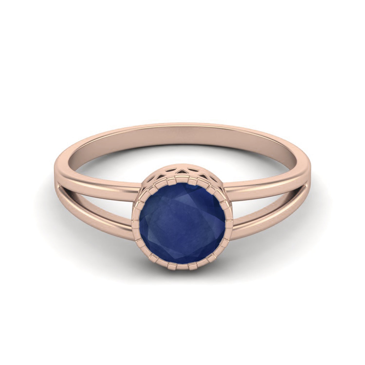 Blue Sapphire Solitaire Split Band Ring – Sterling Silver