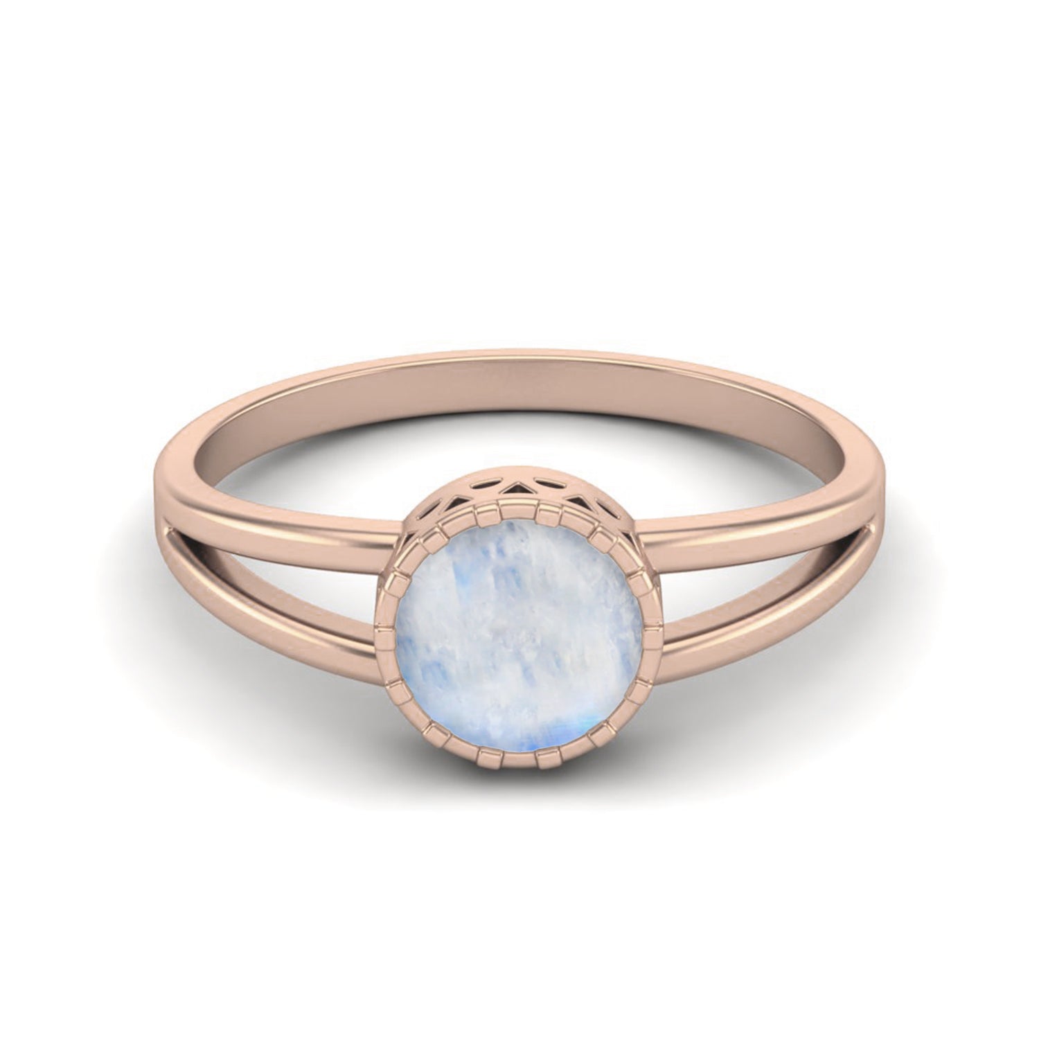 Moonstone Solitaire Split Band Ring – Sterling Silver
