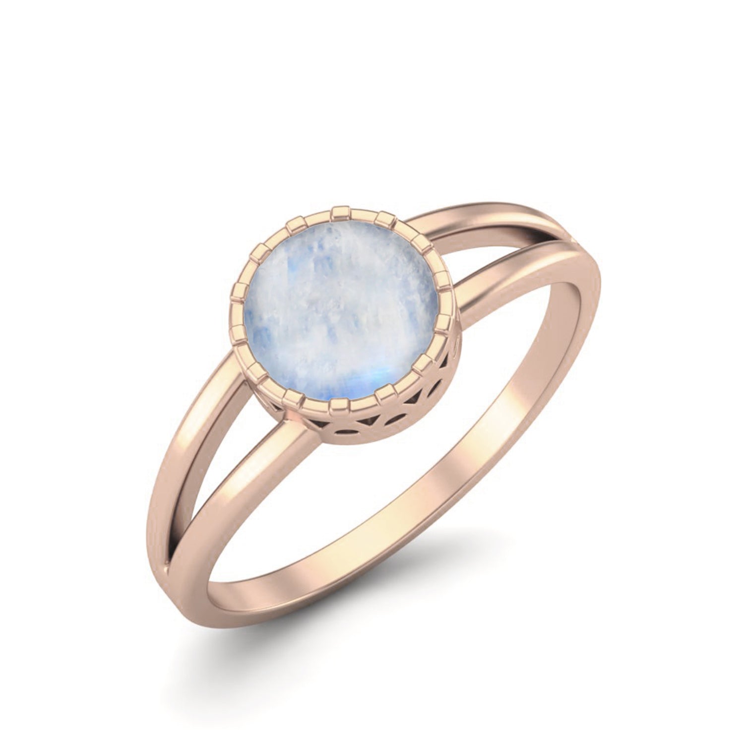 Moonstone Solitaire Split Band Ring – Sterling Silver