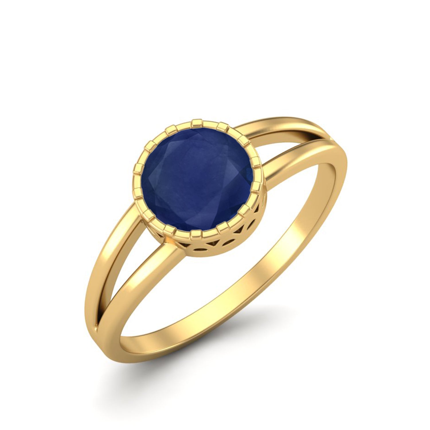 Blue Sapphire Solitaire Split Band Ring – Sterling Silver