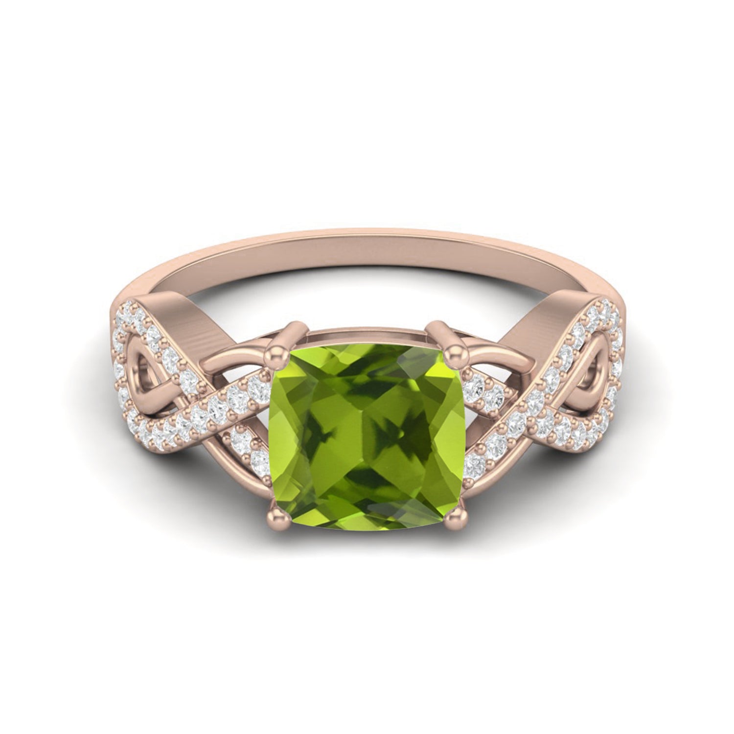 Anello con fascia intrecciata infinita in peridoto – Argento Sterling