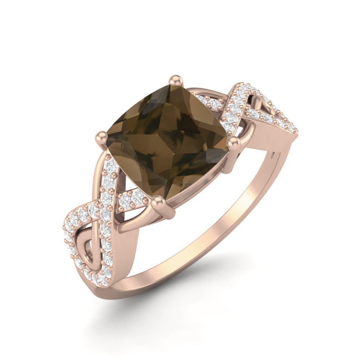 Smoky Quartz 2.05 Ct Cushion Infinity Accent Ring – 14K Yellow Gold