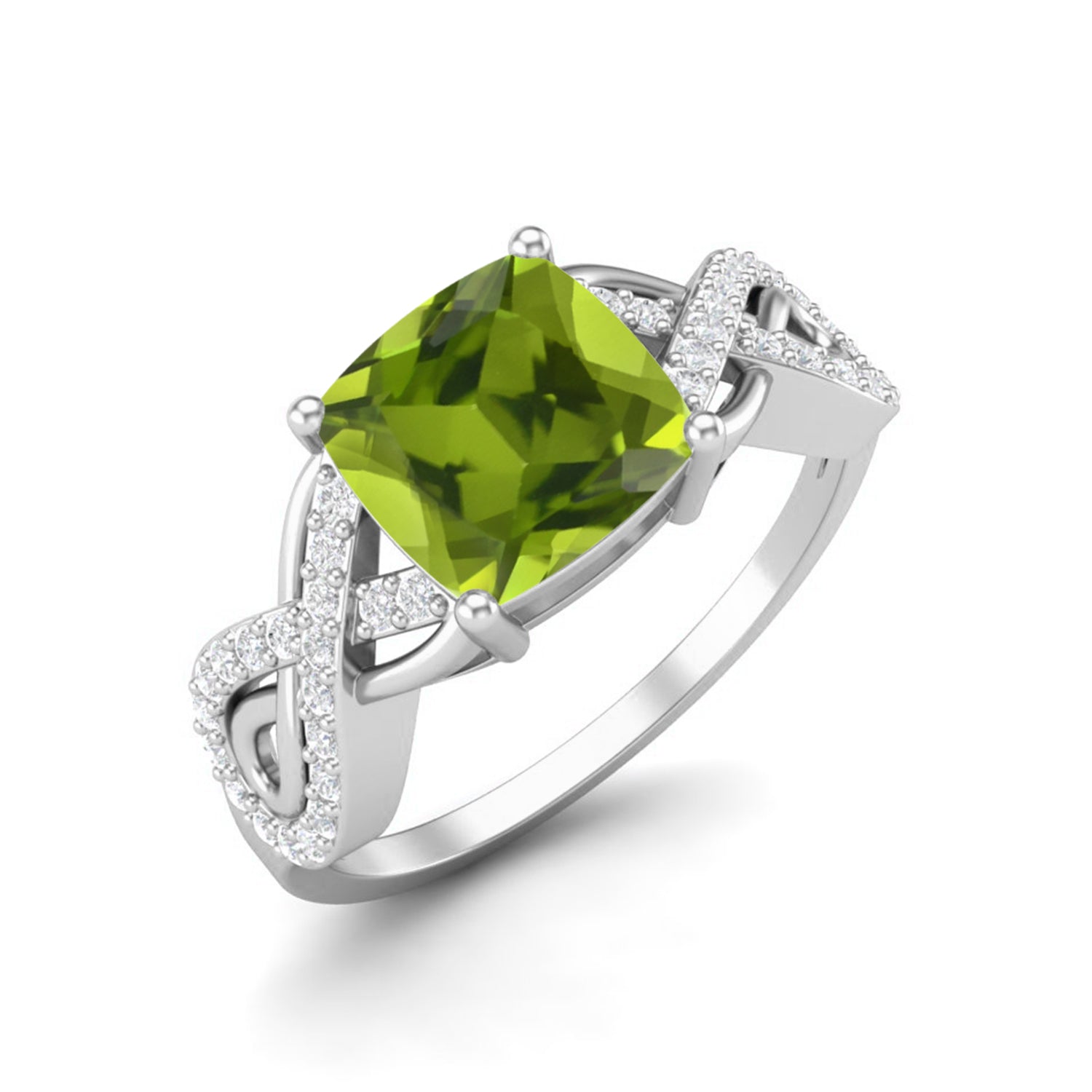 Anello con fascia intrecciata infinita in peridoto – Argento Sterling