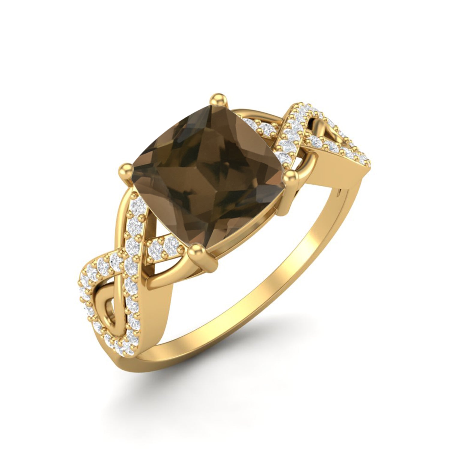 Smoky Quartz 2.05 Ct Cushion Infinity Accent Ring – 14K Yellow Gold