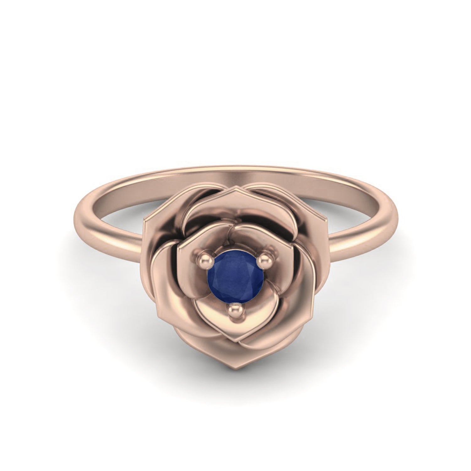 Blue Sapphire 0.10 Ct Round Rose Ring - 14k Yellow Gold
