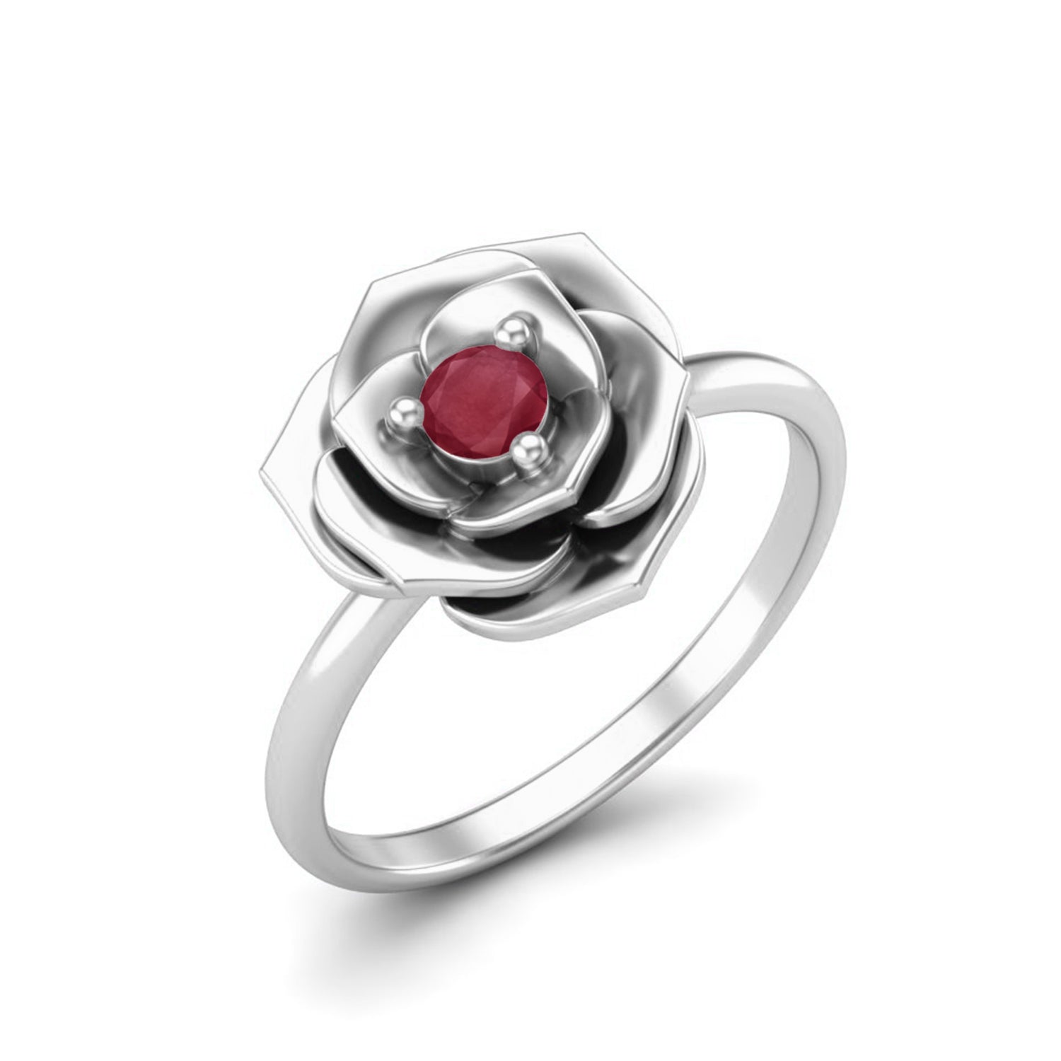 Ruby 0.10 Ct Round Romantic Rose Flower Ring – 14k Fine Yellow Gold