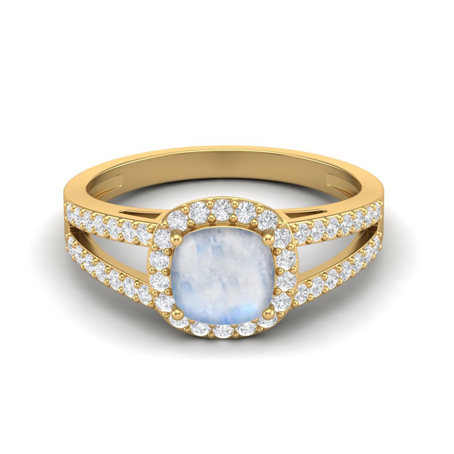 Moonstone Split Shank Halo Ring – Sterling Silver