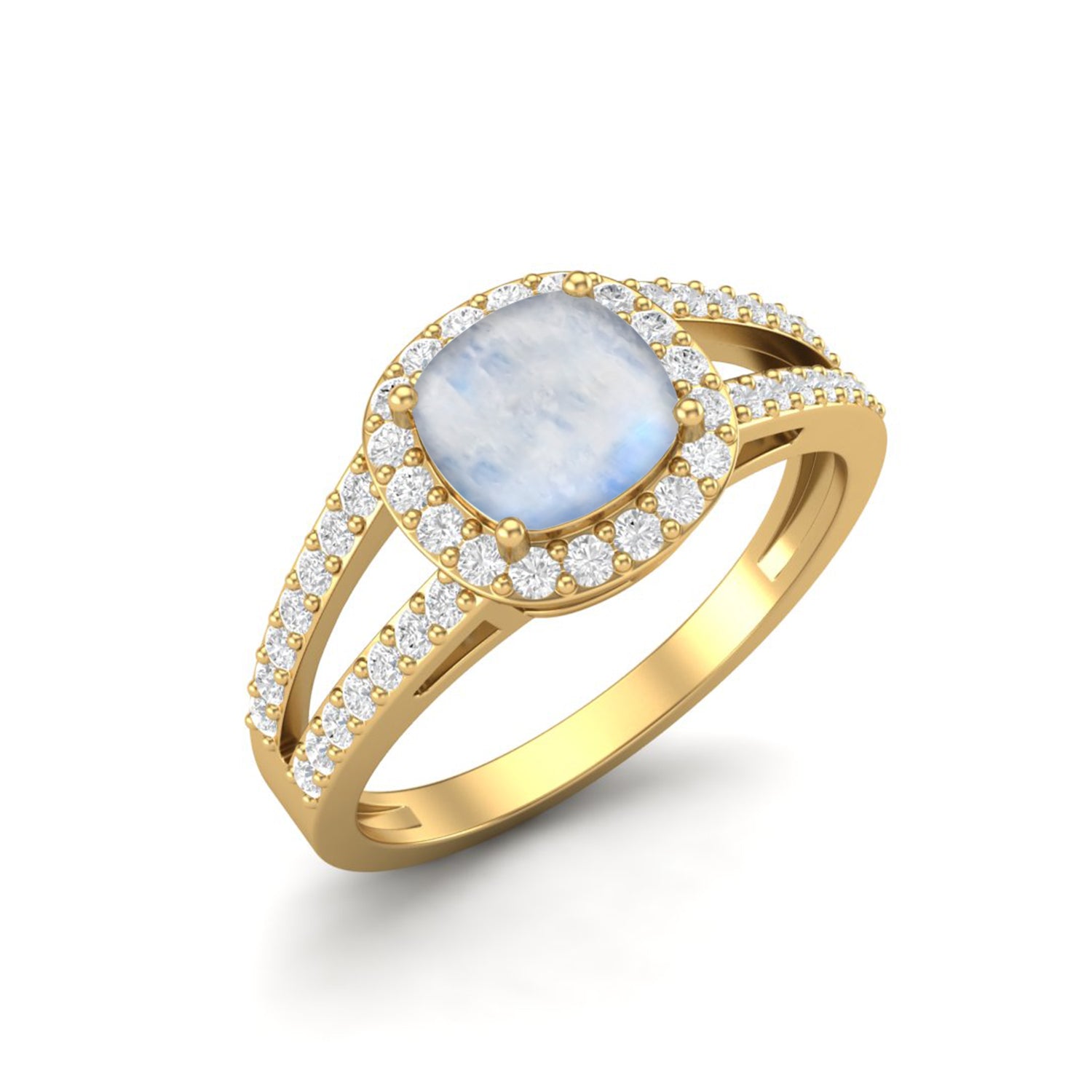 Moonstone Split Shank Halo Ring – Sterling Silver