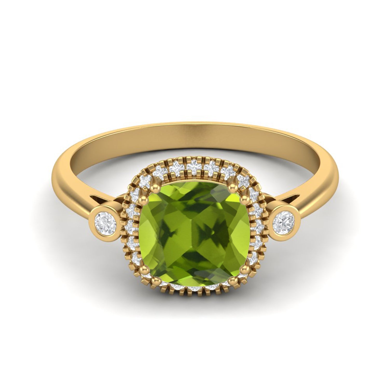 Peridot Bezel Accent Design Halo Ring – Sterling Silver
