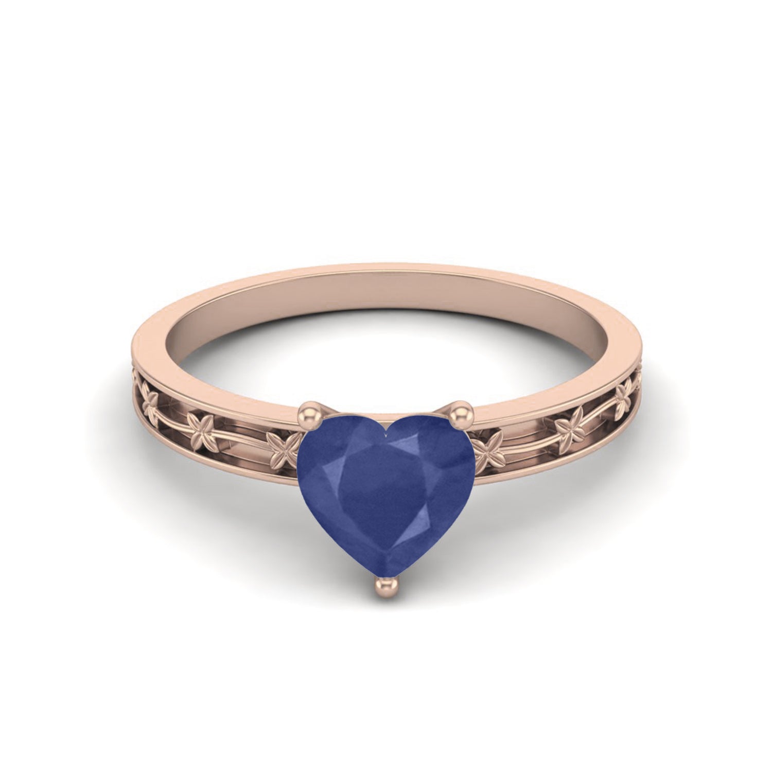 Blue Sapphire Floral Pattern Band Ring – Sterling Silver