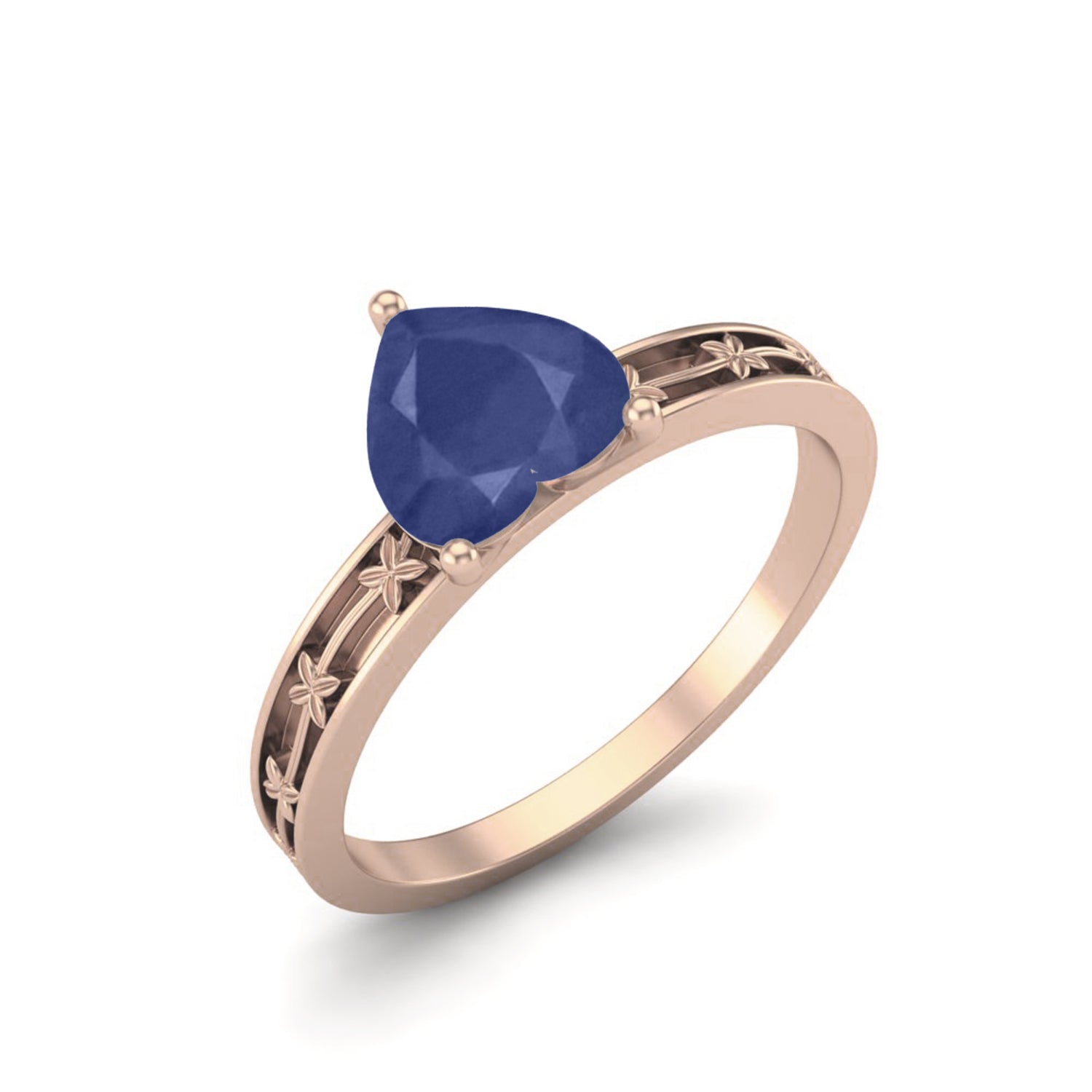 Blue Sapphire Floral Pattern Band Ring – Sterling Silver
