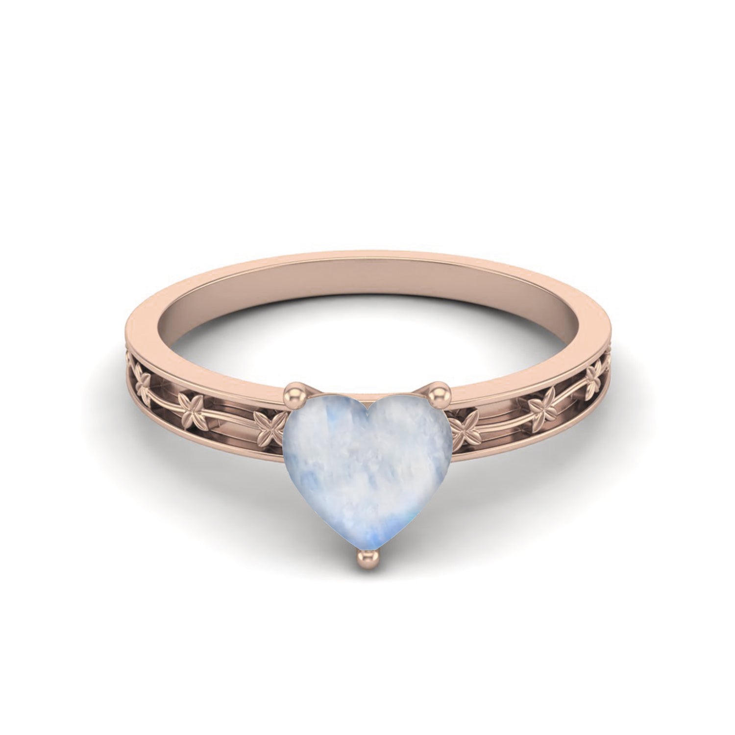 Moonstone Heart Solitaire Ring – Sterling Silver