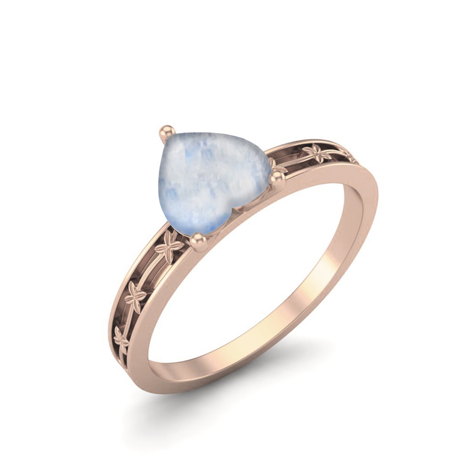 Moonstone Heart Solitaire Ring – Sterling Silver