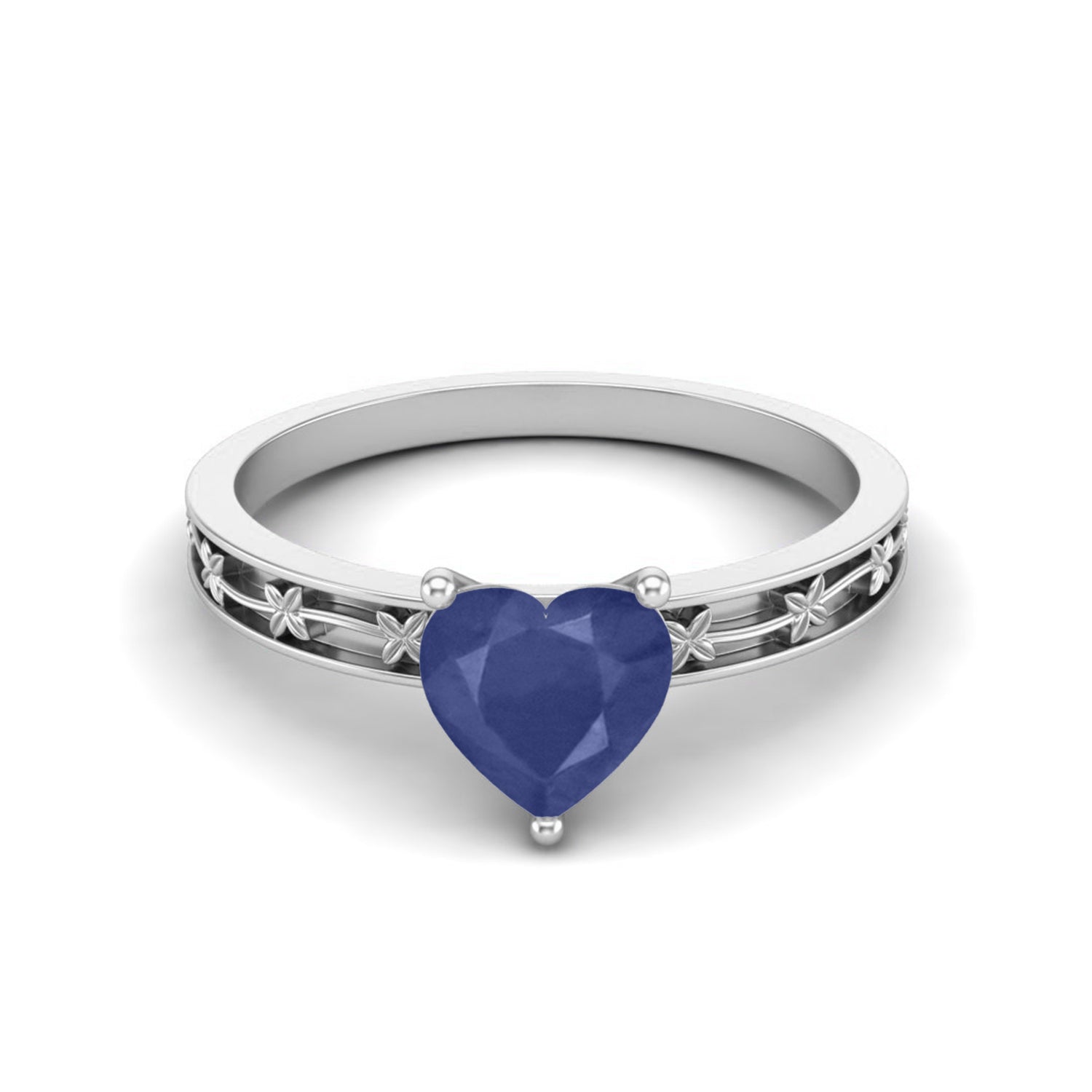 Blue Sapphire Floral Pattern Band Ring – Sterling Silver